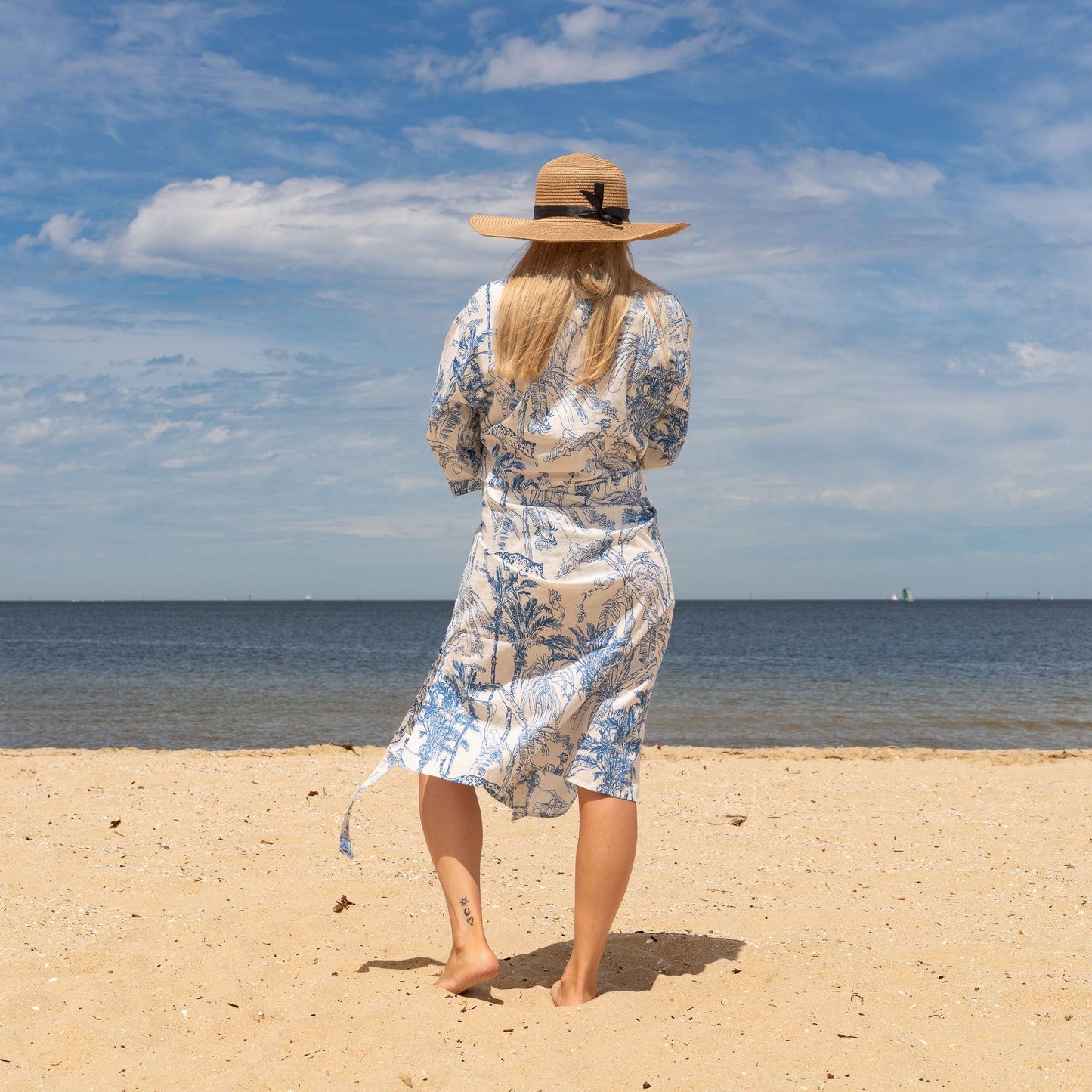 Linen Connections - Cotton Kimono Robe - Tropical Blues