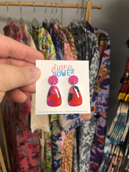 Diana Bower Designs - Earrings - Small Dangles - Pink and Red