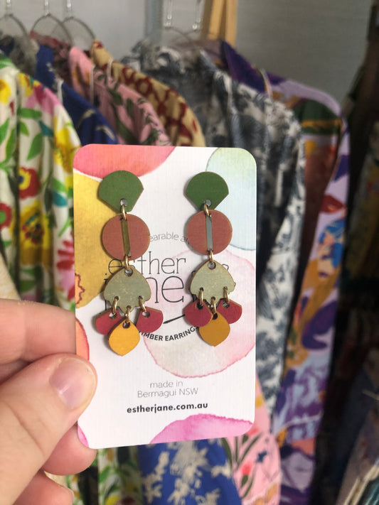 Esther Jane - Long Dangle Timber Earrings - multi colour and shape