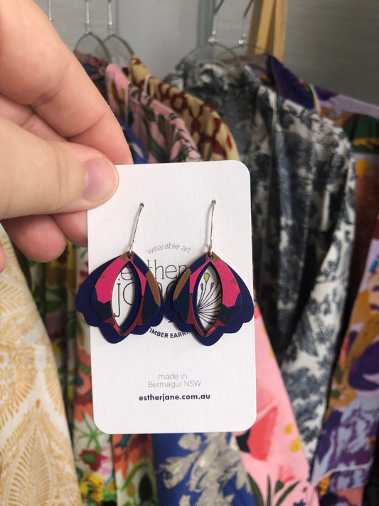 Esther Jane - Medium Dangle Timber Earrings - Purply-Blue
