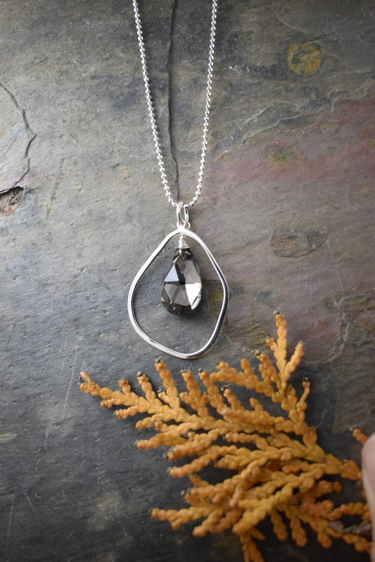 Whitelotus Design - Necklace - Silver Frame Pendant w/Swarovski crystal