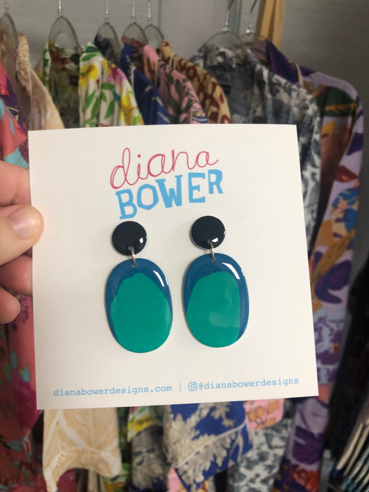 Diana Bower Designs - Earrings - X-Large Dangles - Blue and Green