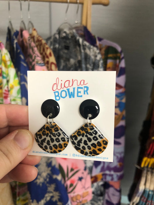 Diana Bower Designs - Earrings - Small Fan - Animal Print