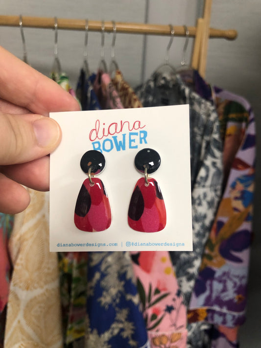 Diana Bower Designs - Earrings - Small Dangles - Black, Red and Pink