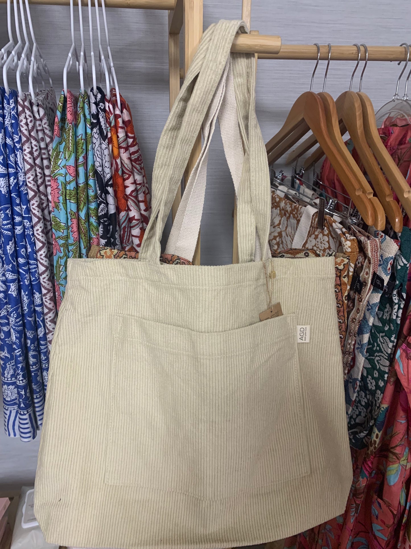 Apple Green Duck - Jumbo Cord Tote Bag - Stone