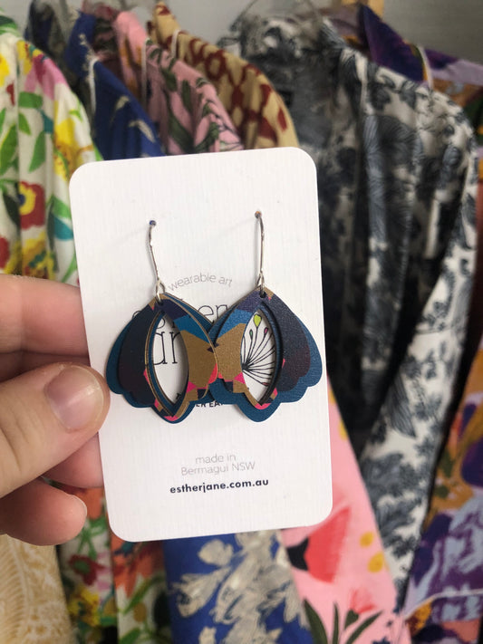 Esther Jane - Medium Dangle Timber Earrings - Teal Multicolour