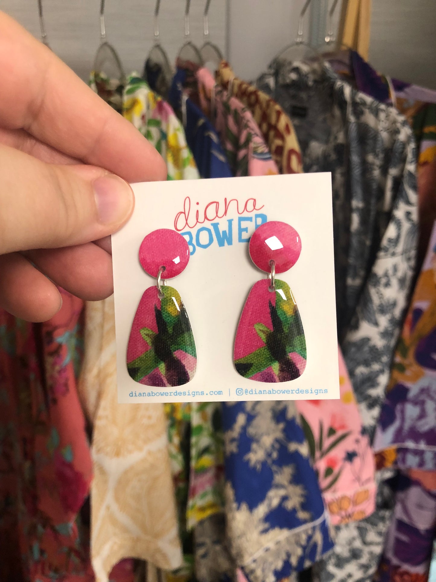 Diana Bower Designs - Earrings - Medium Dangles - Pink Floral