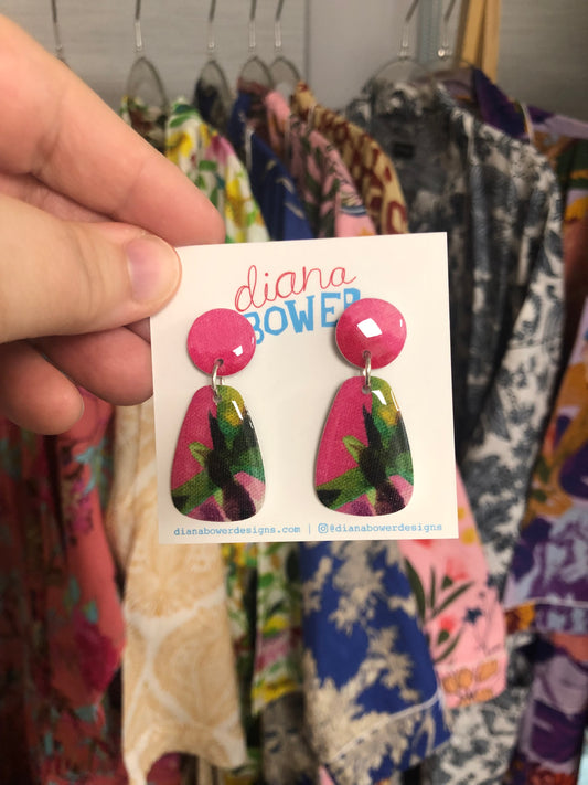 Diana Bower Designs - Earrings - Medium Dangles - Pink Floral