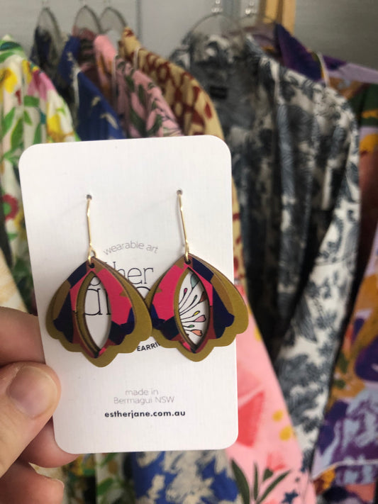Esther Jane - Medium Dangle Timber Earrings - Terra Cotta Multicolour