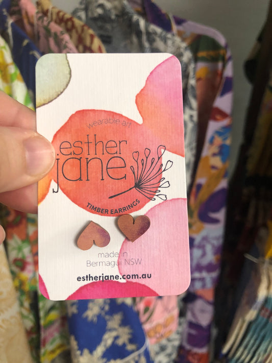 Esther Jane - Timber Heart Earrings - Terra Cotta and Rose