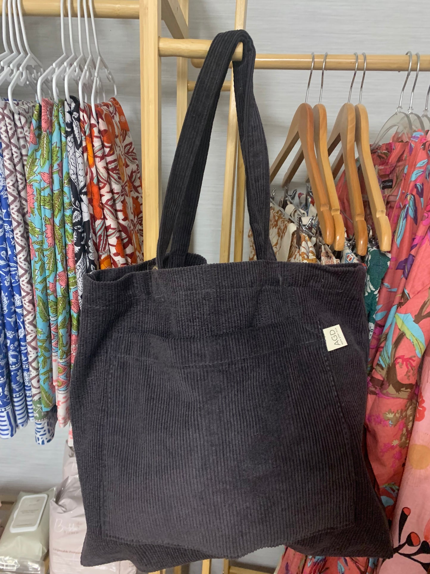 Apple Green Duck - Jumbo Cord Tote Bag - Dark Brown