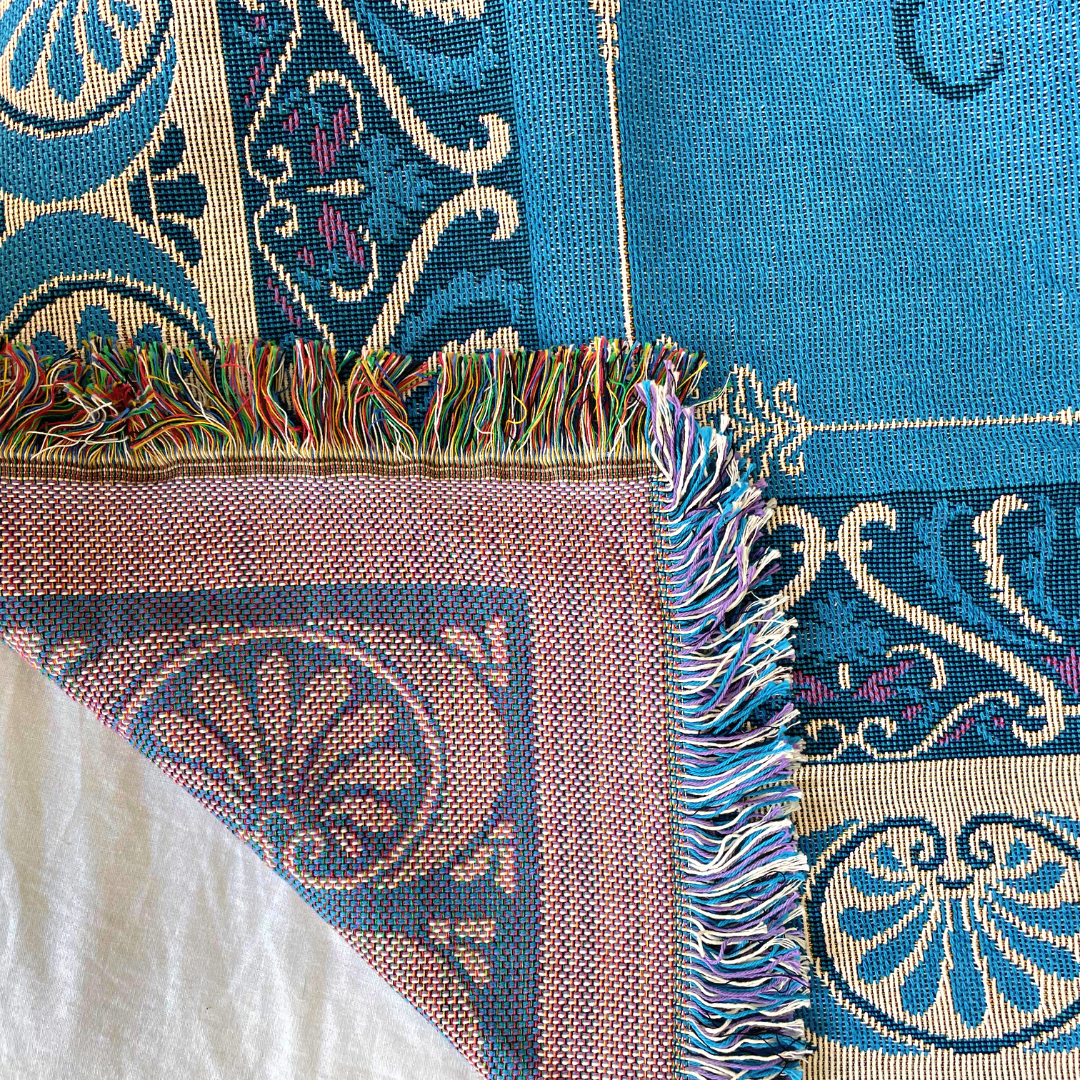 Wobble Yoga - Throw Blanket - Peacock Feather Floral