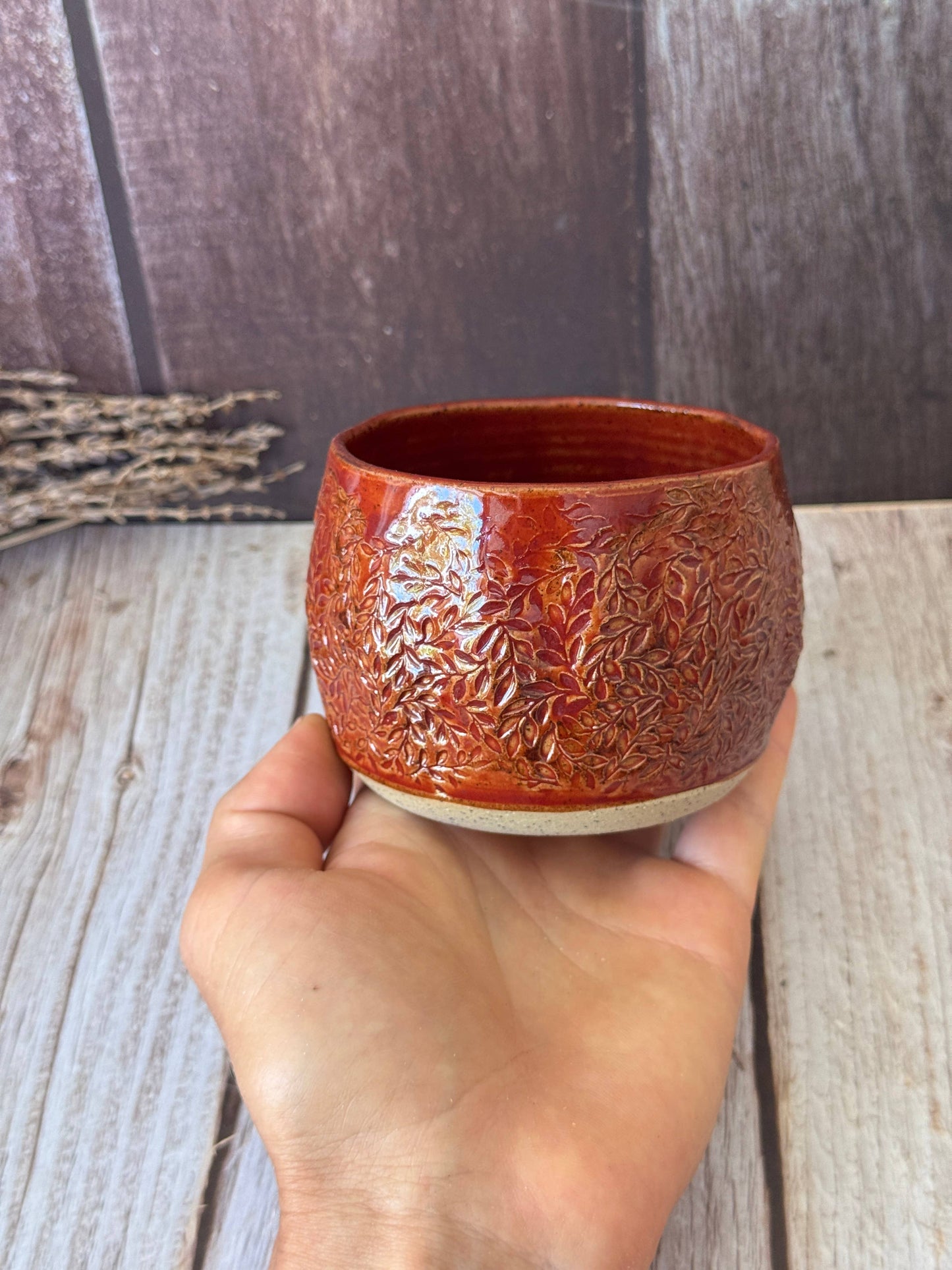 Wolf and Clay Pty Ltd - Hug Mug - Floral Imprinted - Burnt Red