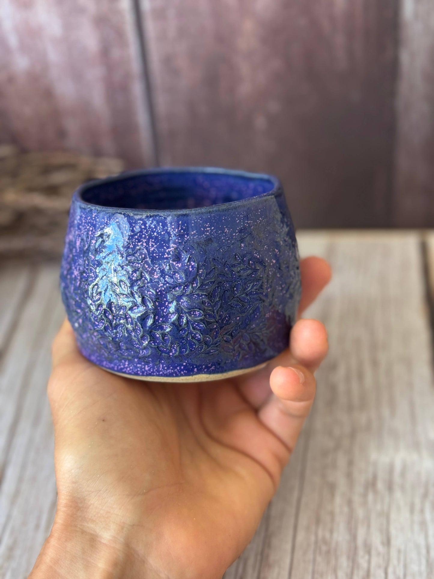 Wolf and Clay Pty Ltd - Hug Mug - Floral Imprinted - Blue with Purple