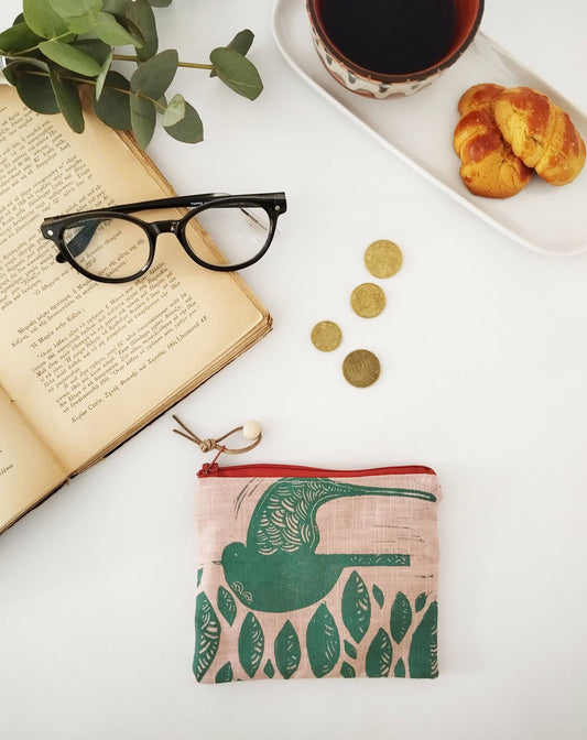 PRE-ORDER AVAILABLE - The Ink Job - Linen Pouch with Zipper - Folk Bird Print