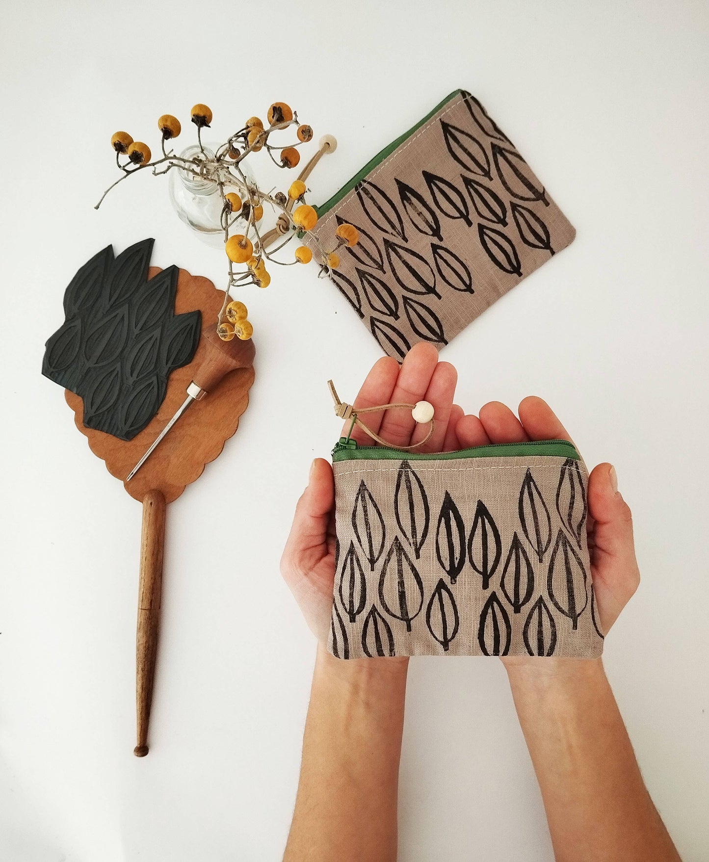 PRE-ORDER AVAILABLE - The Ink Job - Linen Pouch with Zipper - Leaf Print