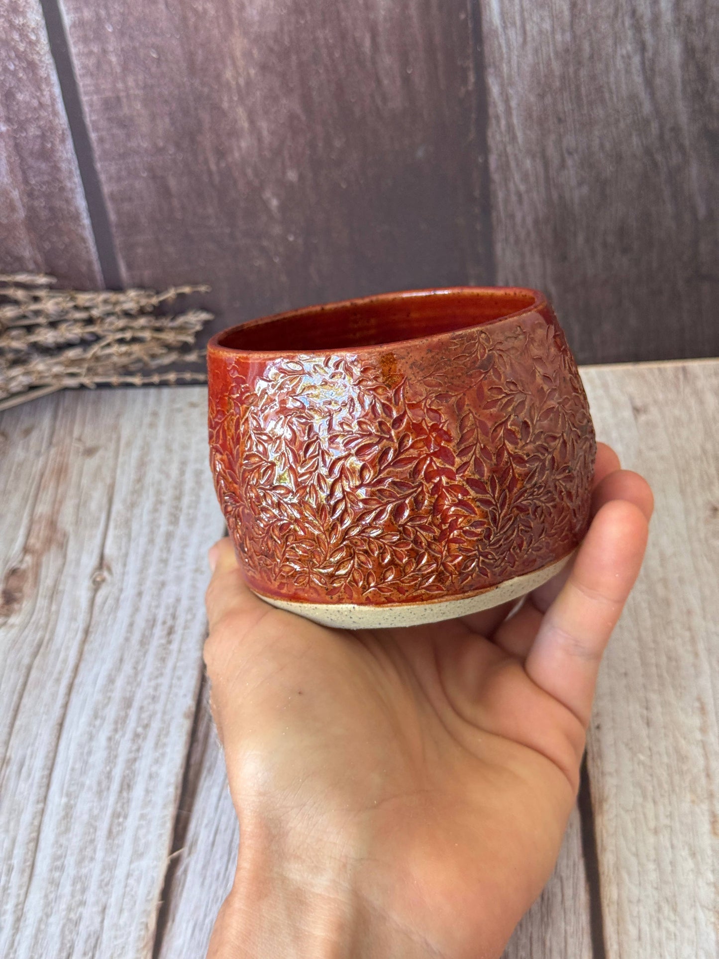 Wolf and Clay Pty Ltd - Hug Mug - Floral Imprinted - Burnt Red