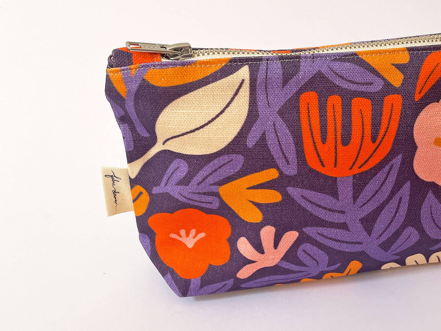 Fabric Drawer - Handmade Make-up, Travel, Fabric Zip Purse - Petals (Purple)