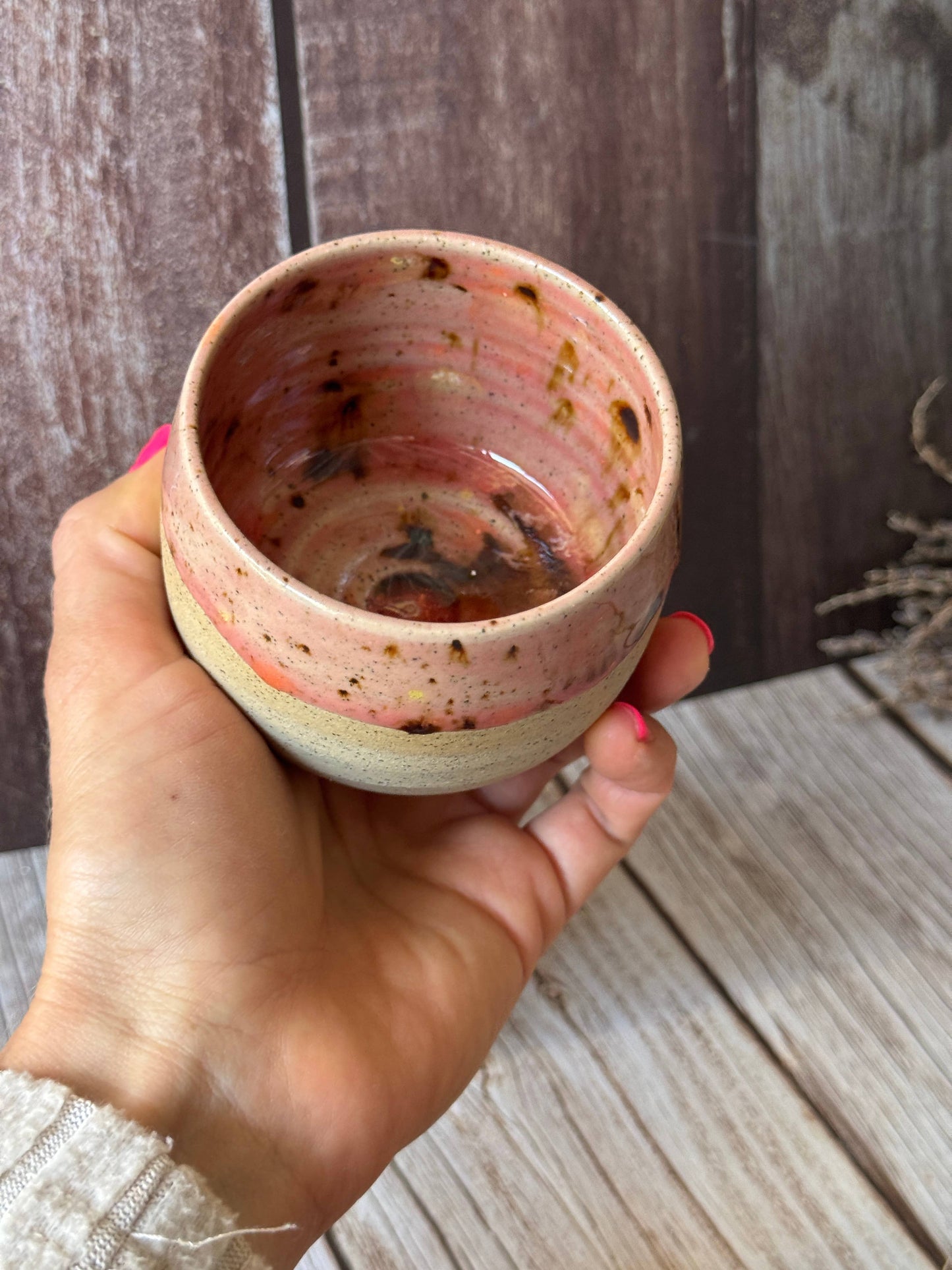 Wolf and Clay - Mini Hug Mug - Soft Pink with Brown Spots