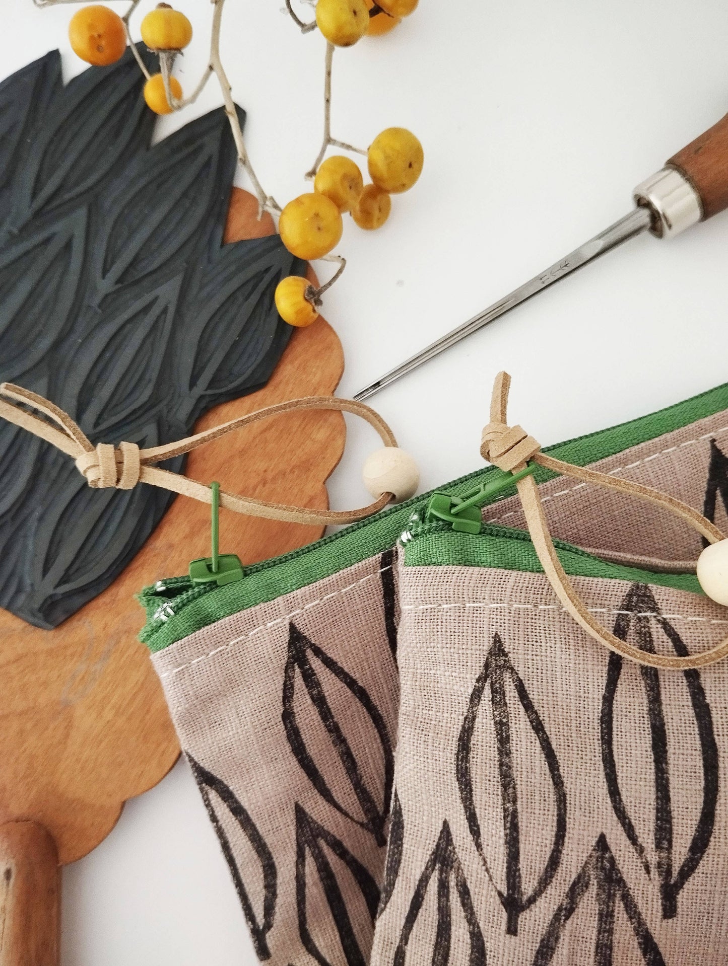 PRE-ORDER AVAILABLE - The Ink Job - Linen Pouch with Zipper - Leaf Print
