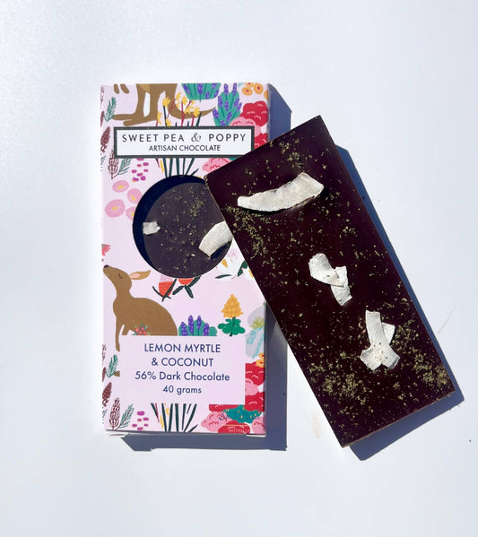 Sweet Pea & Poppy - Artisan Chocolate Bar - Dark Chocolate Lemon Myrtle