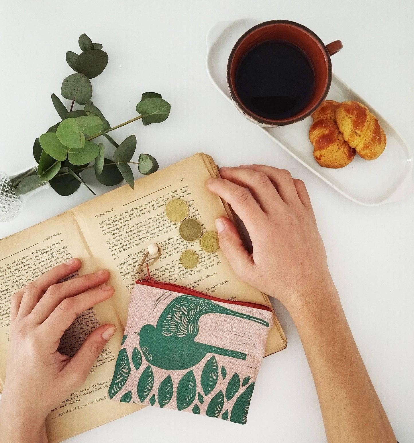 PRE-ORDER AVAILABLE - The Ink Job - Linen Pouch with Zipper - Folk Bird Print