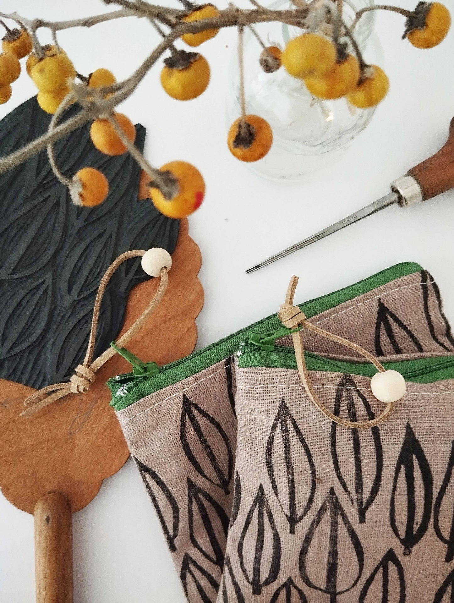 PRE-ORDER AVAILABLE - The Ink Job - Linen Pouch with Zipper - Leaf Print