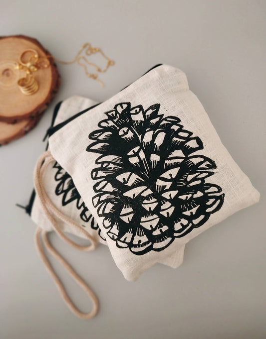 PRE-ORDER AVAILABLE - The Ink Job - Linen Pouch with Zipper - Pinecone