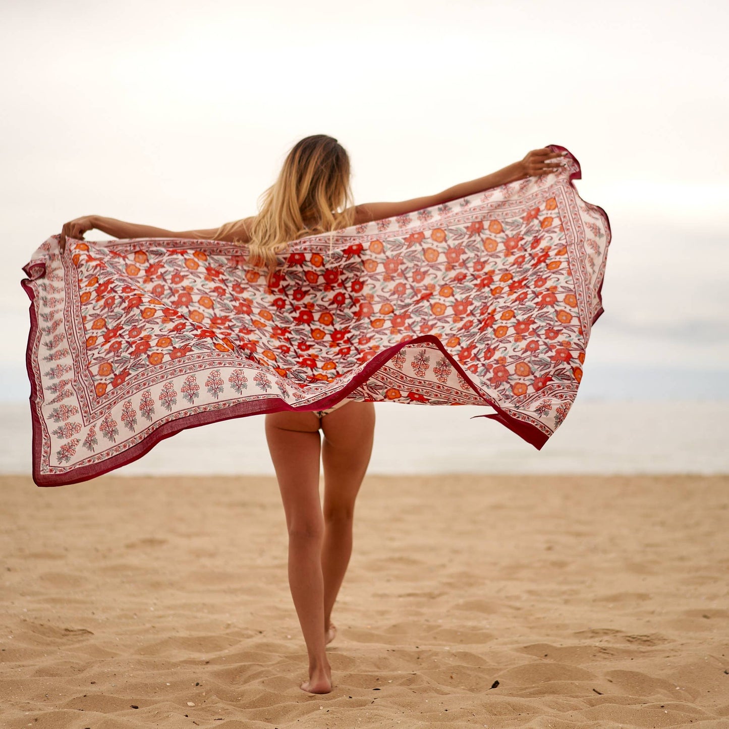 Linen Connections - Cotton Sarong - Red Floral
