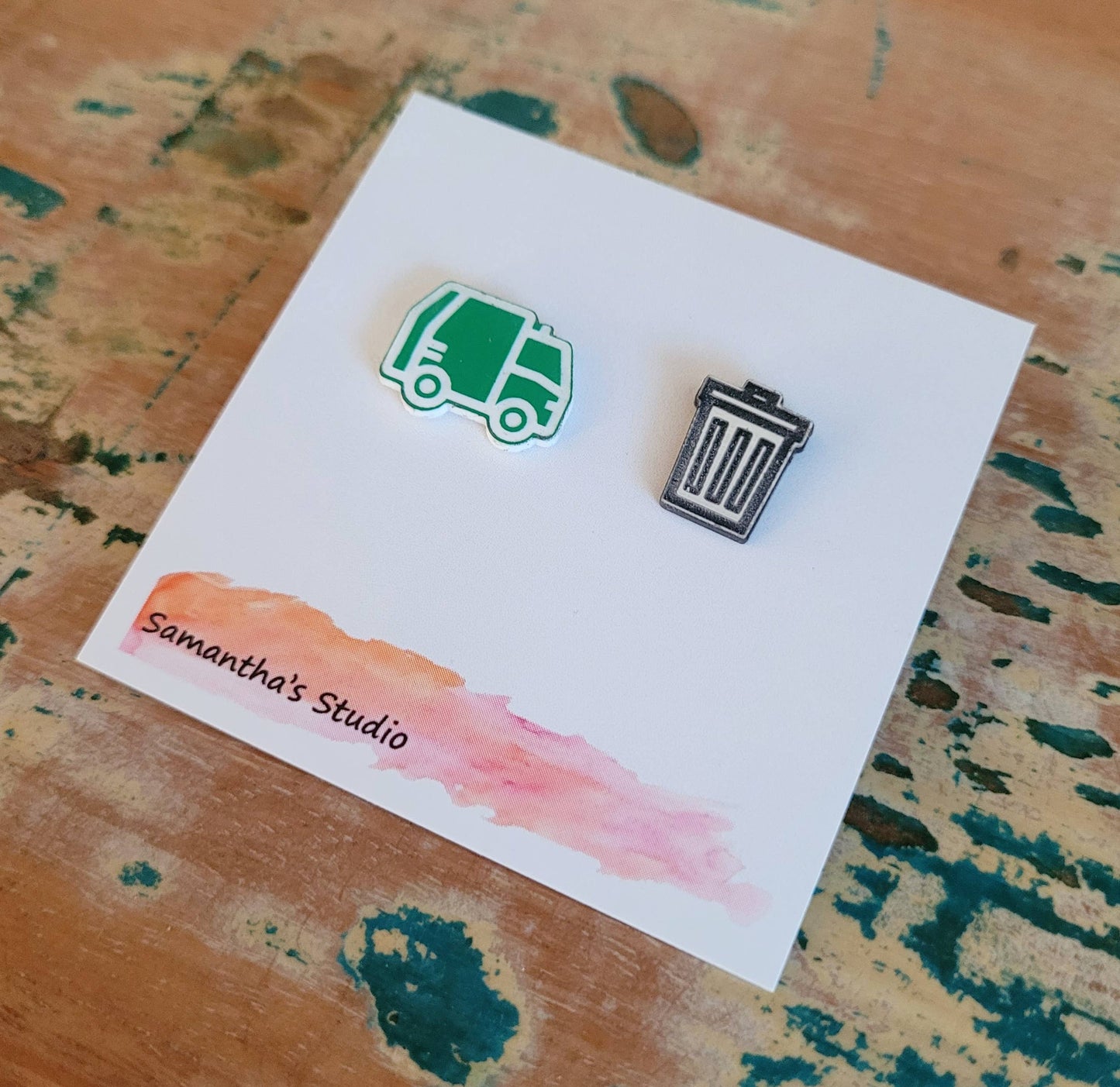 Samantha's Studio - Earrings - Garbage Truck & Bin Studs