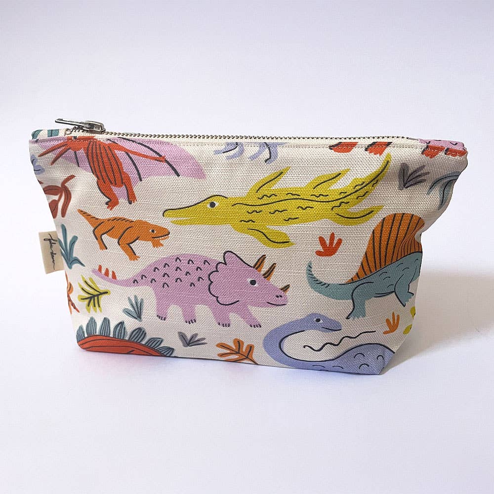 Fabric Drawer - Handmade Make-up, Travel, Clutch Fabric Zip Purse - Dinos